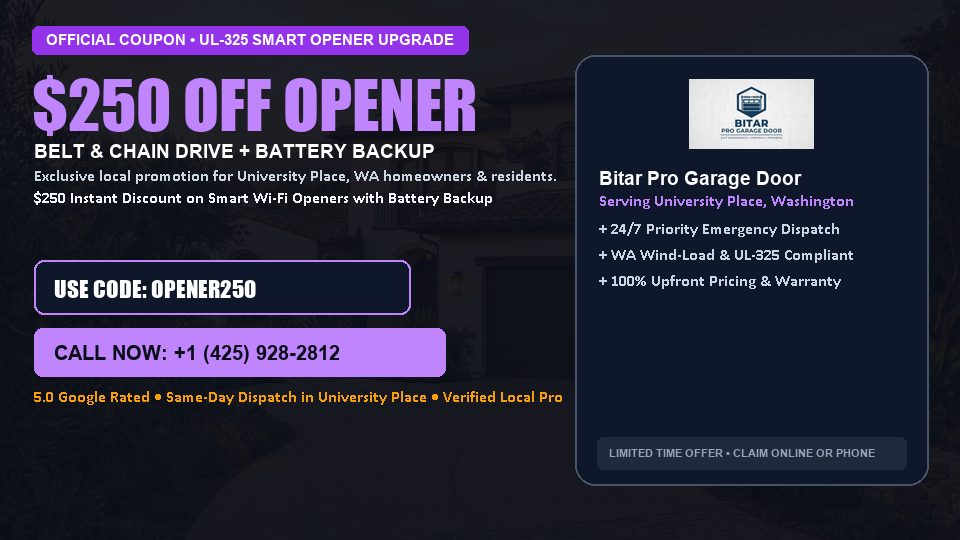 Bitar Pro Garage Door $250 OFF Premium LiftMaster Opener Installation in University Place, WA
